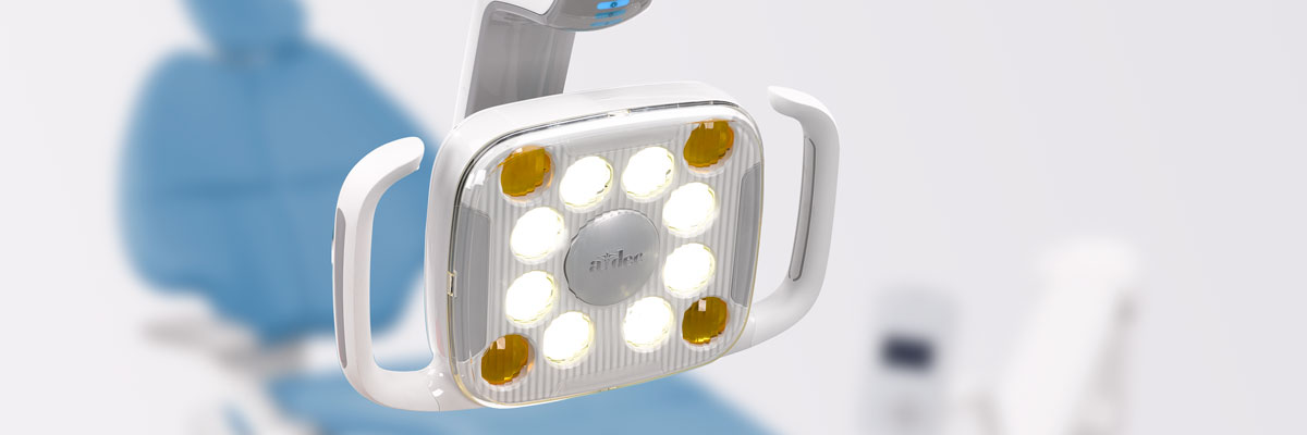 A-dec 500 LED dental light and A-dec 500 dental chair