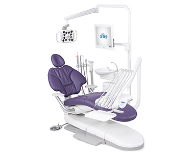 A-dec 400 radius operatory package with plum sewn upholstery and support center thumbnail
