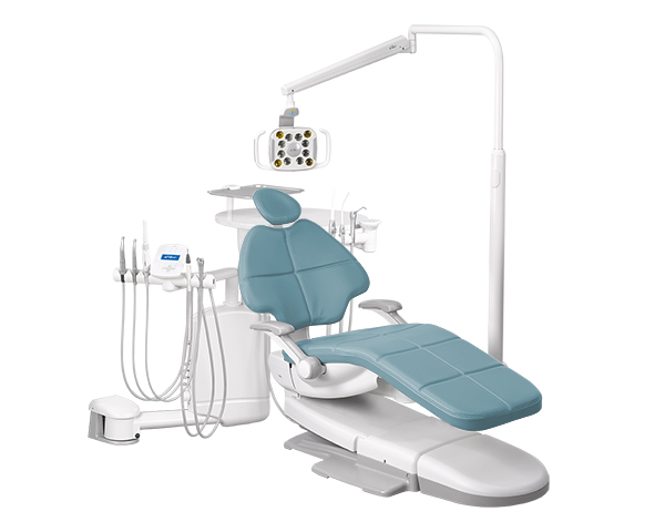 A-dec 500 dental chair  with Cyan upholstery and dental delivery system 